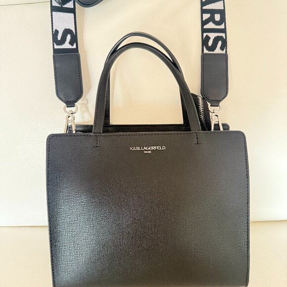 KARL LAGERFELD PARIS MAYBELLE SATCHEL CROSSBODY BAG PURSE AIRPOD CASE BLACK $198 - Picture 4 of 10